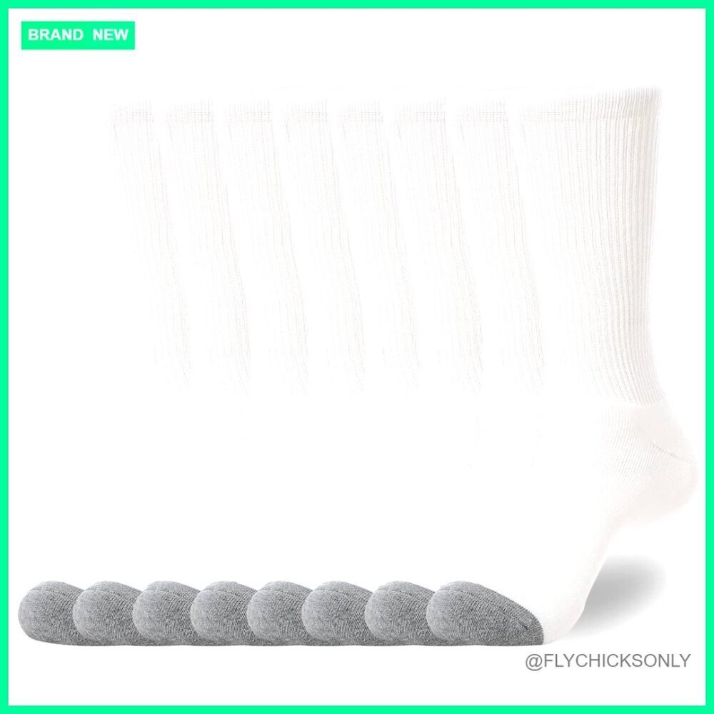 8 Pair Athletic Crew Socks for Running, Hiking, Sports, Cushioned Cotton